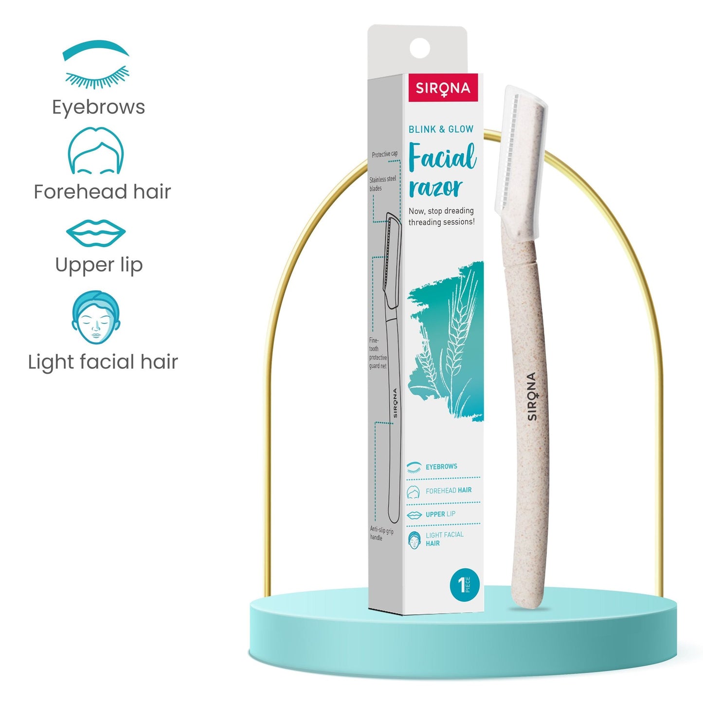 Sirona Facial Razor for Women 1 Razor |Face Razor, Upper Lips Hair Removal, Eyebrow Shaper & Dermaplaning