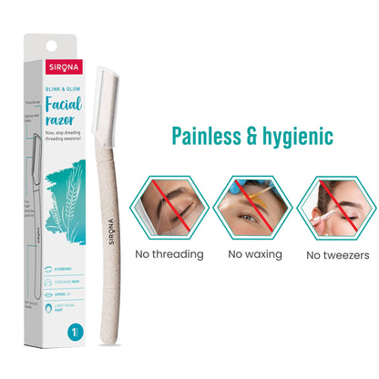 Sirona Facial Razor for Women 1 Razor |Face Razor, Upper Lips Hair Removal, Eyebrow Shaper & Dermaplaning