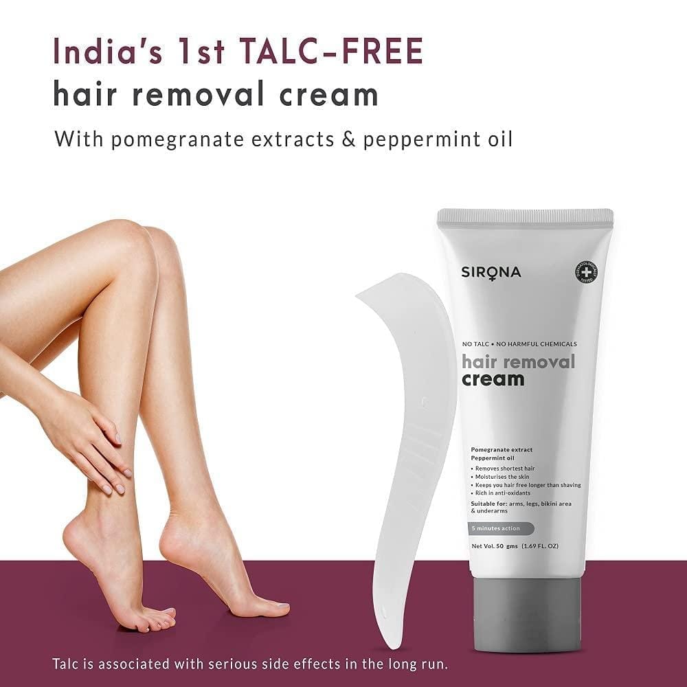 Sirona Hair Removal Cream - 50 gms for Arms, Legs, Bikini Line & Underarm with No TALC