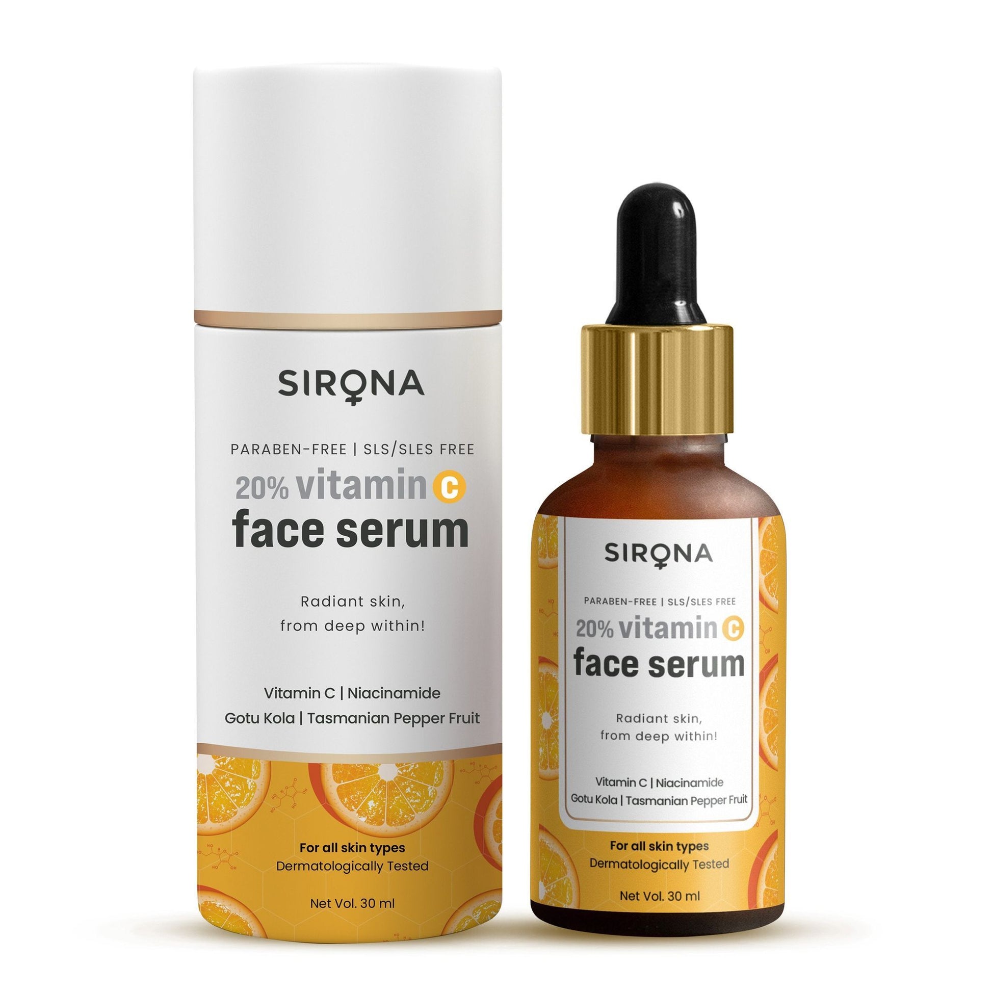 Sirona Vitamin C Face Serum for Men & Women 30 ml for Repair Skin Damage, Heals Dark Spots