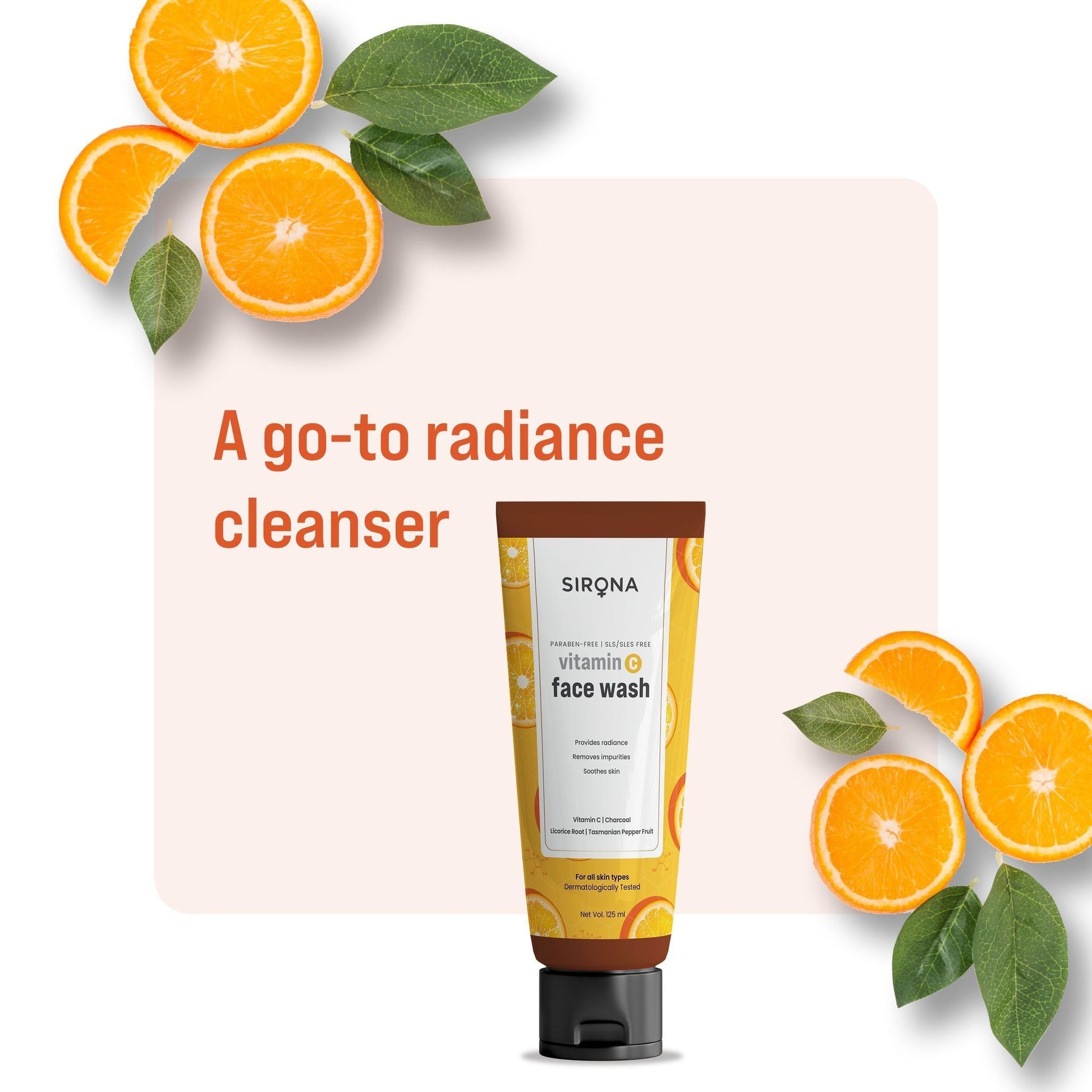 Sirona Vitamin C Face Wash for Men & Women 125 ml, Charcoal Licorice Root & Tasmanian Pepper Fruit