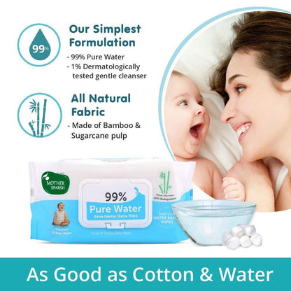 Mother Sparsh 99% Pure Water Unscented Baby Wipes 72
