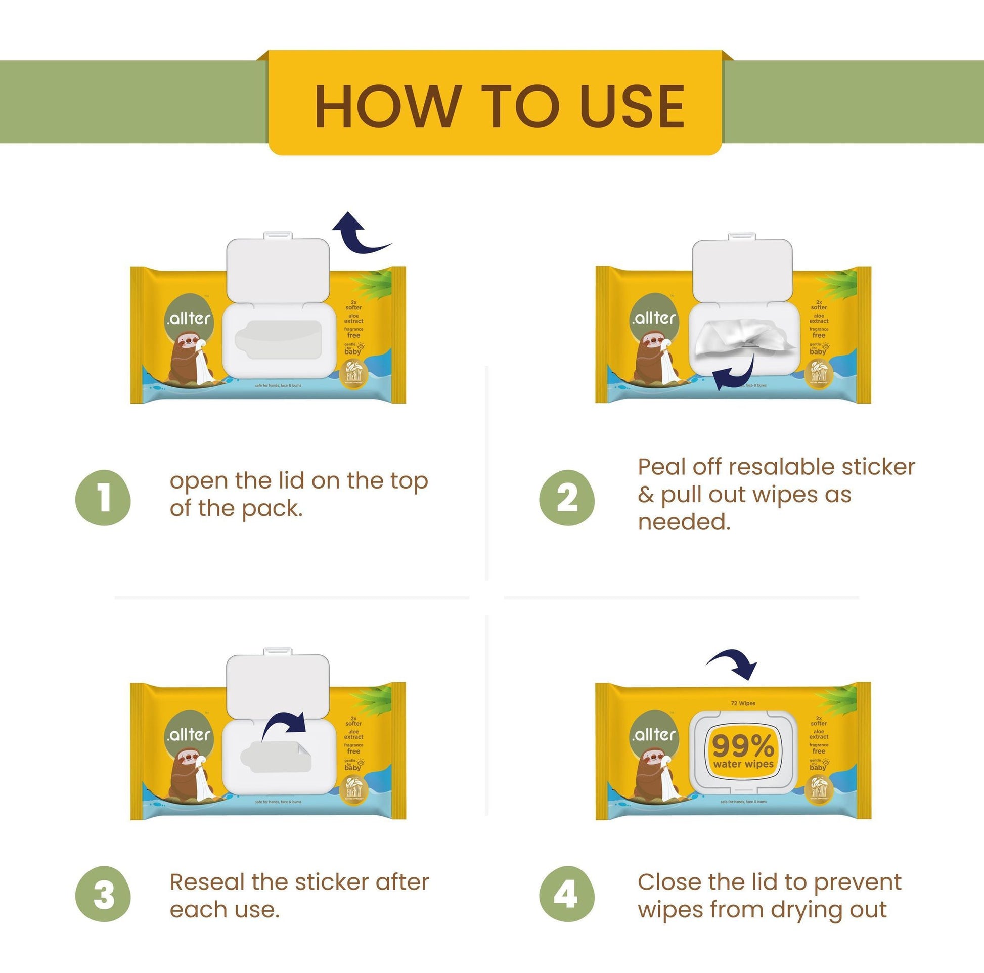 Allter Baby Wipes || 99% Water || Pack of 4