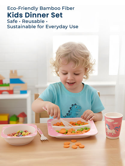 Polka Tots Eco Friendly 5 Pc Bamboo Fiber Dinner Set For Toddler (Unicorn)