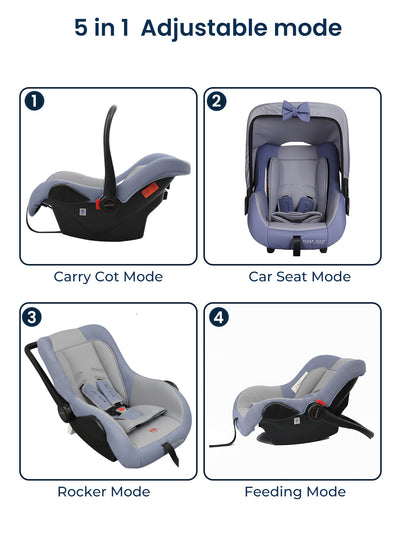 Polka Tots 5-In-1 Baby Car Seat Carry Cot With Canopy Feeding Seat 0 To 15 Months - Blue