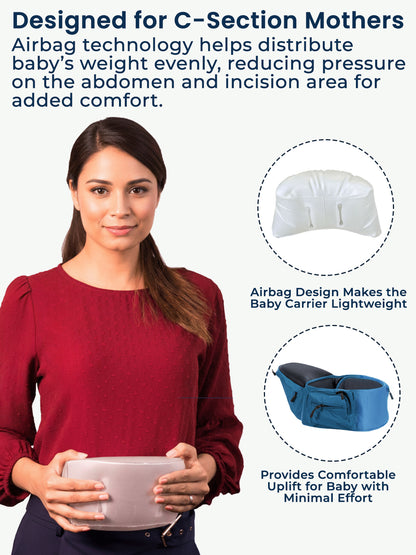 Polka Tots 6 in 1 Blue Hip Seat Baby Carrier with Airbag Seat