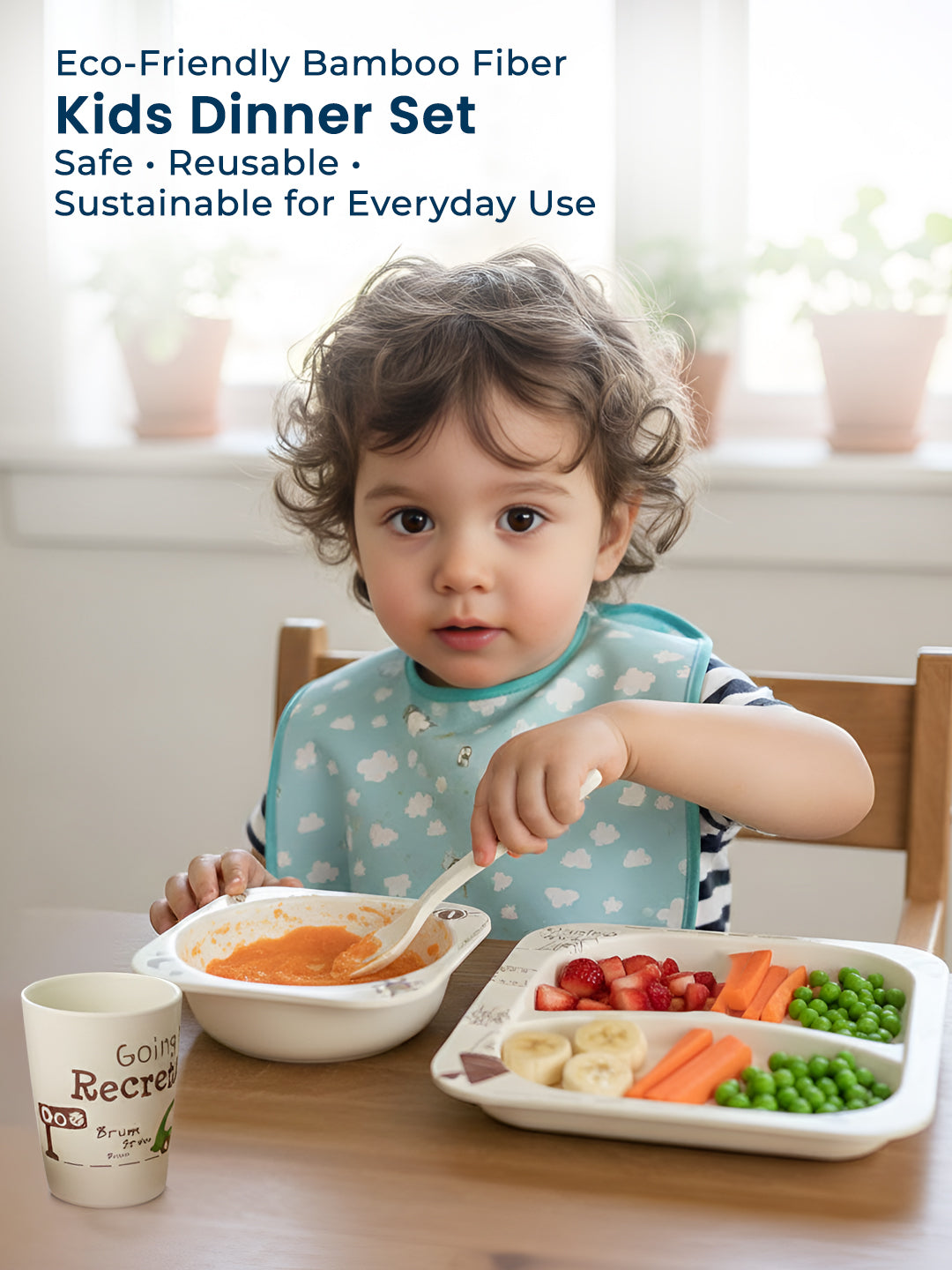 Polka Tots Eco Friendly 5 Pc Bamboo Fiber Dinner Set For Toddler (Car)