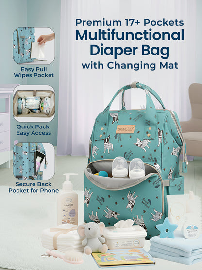 Polka Tots Diaper Bag Large Capacity With 17 Pockets For Moms & Dads - Bull Dog