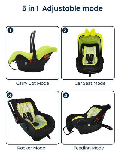 Polka Tots 5-In-1 Baby Car Seat Carry Cot With Canopy Feeding Seat 0 To 15 Months - Green