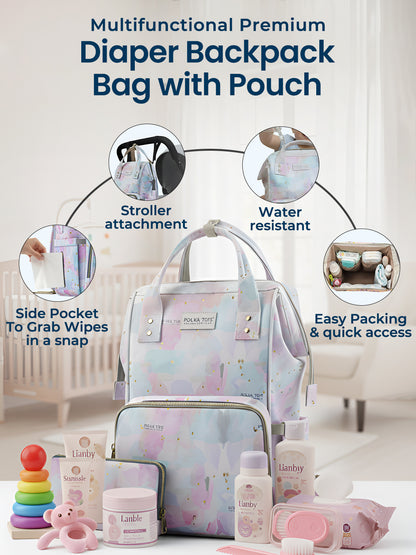 Polka Tots Stylish Multifunctional Rainbow Diaper Bag For Mothers Travel With Pouch  - Pink