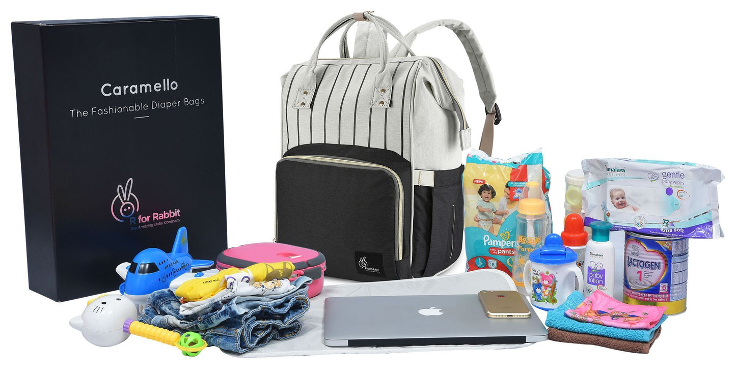 Caramello Diaper Bag Smart And Fashionable Diaper Bag For Moms  Black Strips