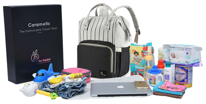 Caramello Diaper Bag Smart And Fashionable Diaper Bag For Moms  Black Strips