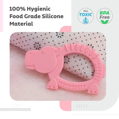 R for Rabbit Tiny Bites Safari -  Cute Baby Silicone Teether - Hippo Pink