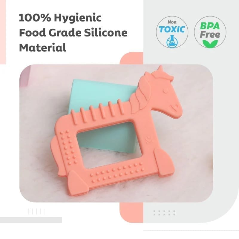 R for Rabbit Tiny Bites Safari - Cute Baby Silicone Teether - Horse Orange