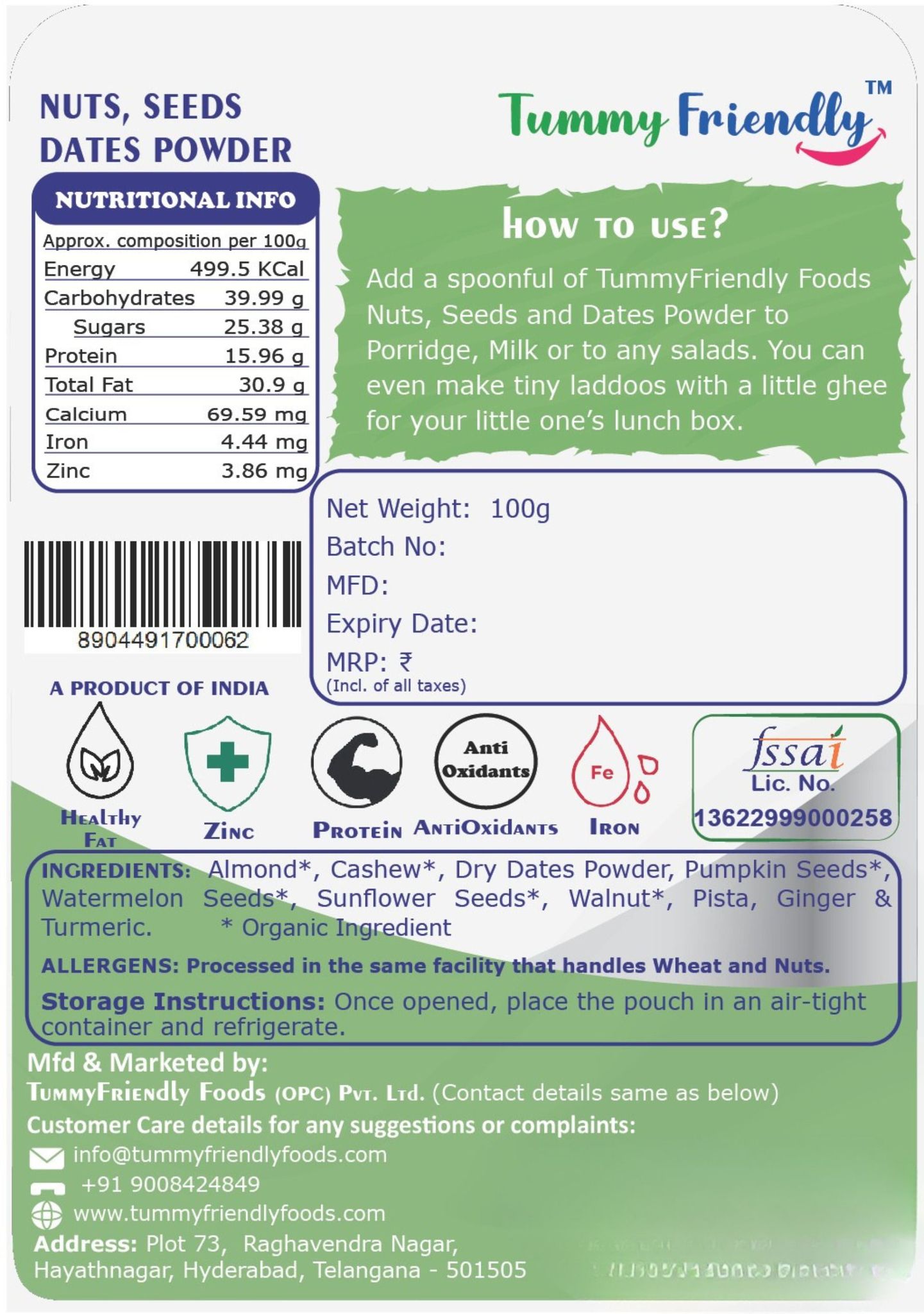 TummyFriendly Foods Premium Nuts, Seeds and Dates Powder | Dry Fruits Powder Baby (100g each pack)