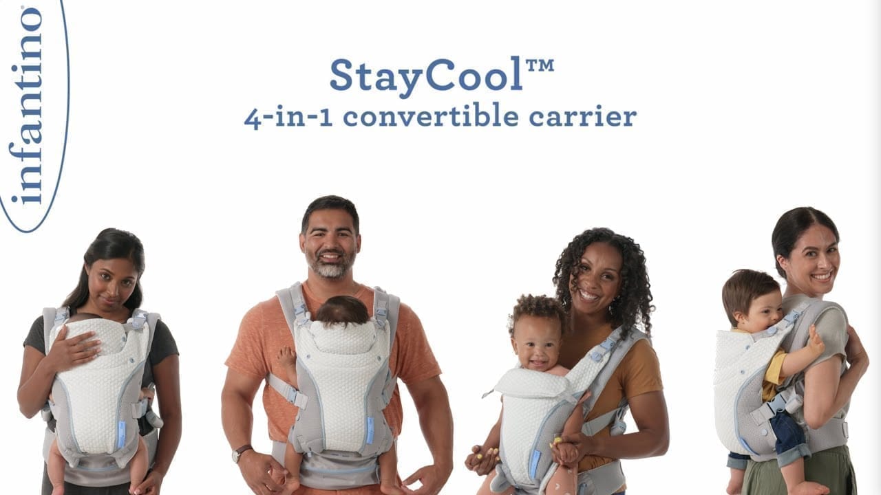Infantino Staycool 4-in-1 Convertible Carrier with Ergonomic seat, Head Support, Shoulder Straps, and Waist Belt 4 Ways to Carry, Can Carry (3.6-18.14 Kgs), White