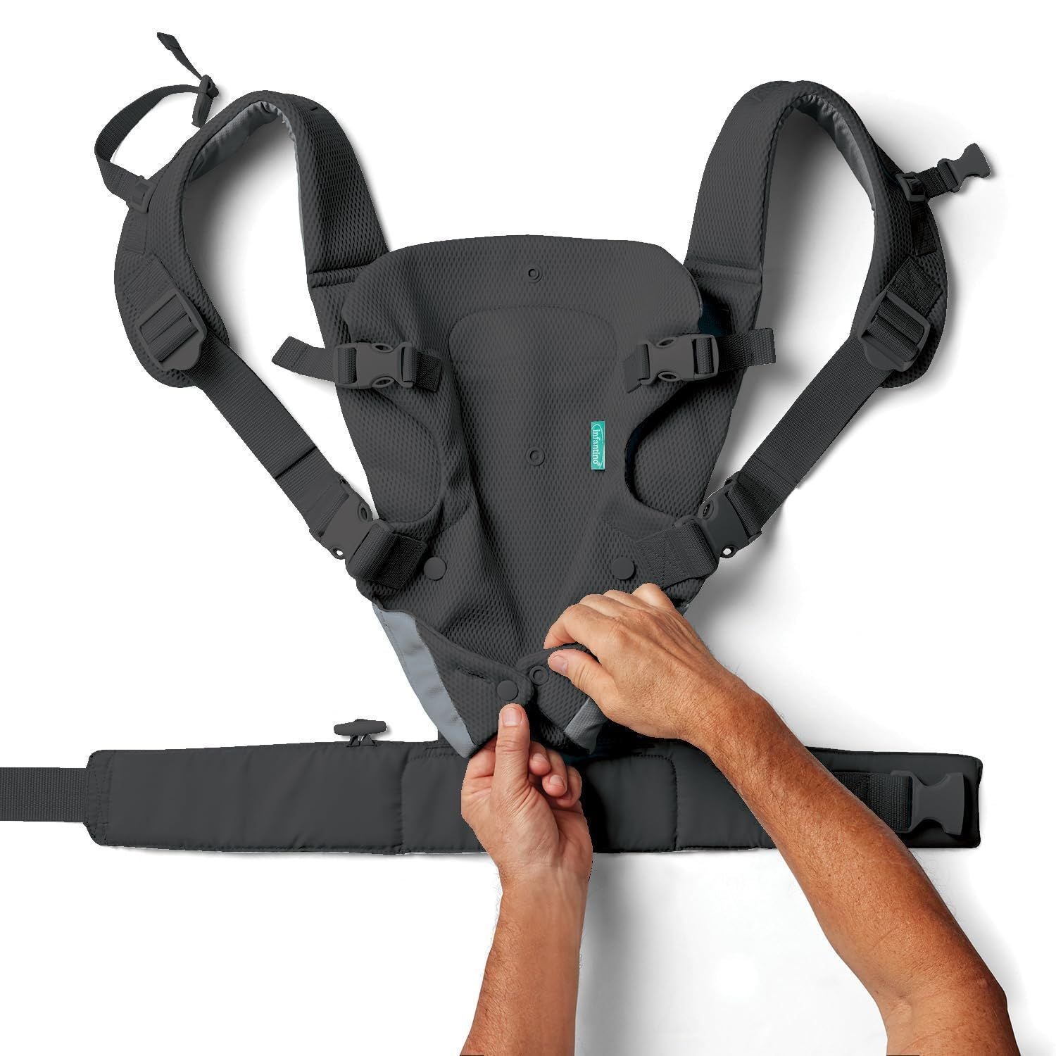 Infantino Flip 4-in-1 Light & Airy Convertible Carrier with Ergonomic seat, Head Support, Shoulder Straps, and Waist Belt 4 Ways to Carry, Can Carry (3.6-14.5 Kgs), Dark Grey