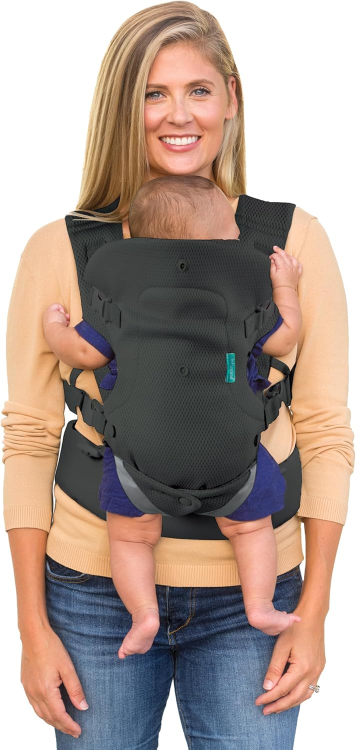 Infantino Flip 4-in-1 Light & Airy Convertible Carrier with Ergonomic seat, Head Support, Shoulder Straps, and Waist Belt 4 Ways to Carry, Can Carry (3.6-14.5 Kgs), Dark Grey