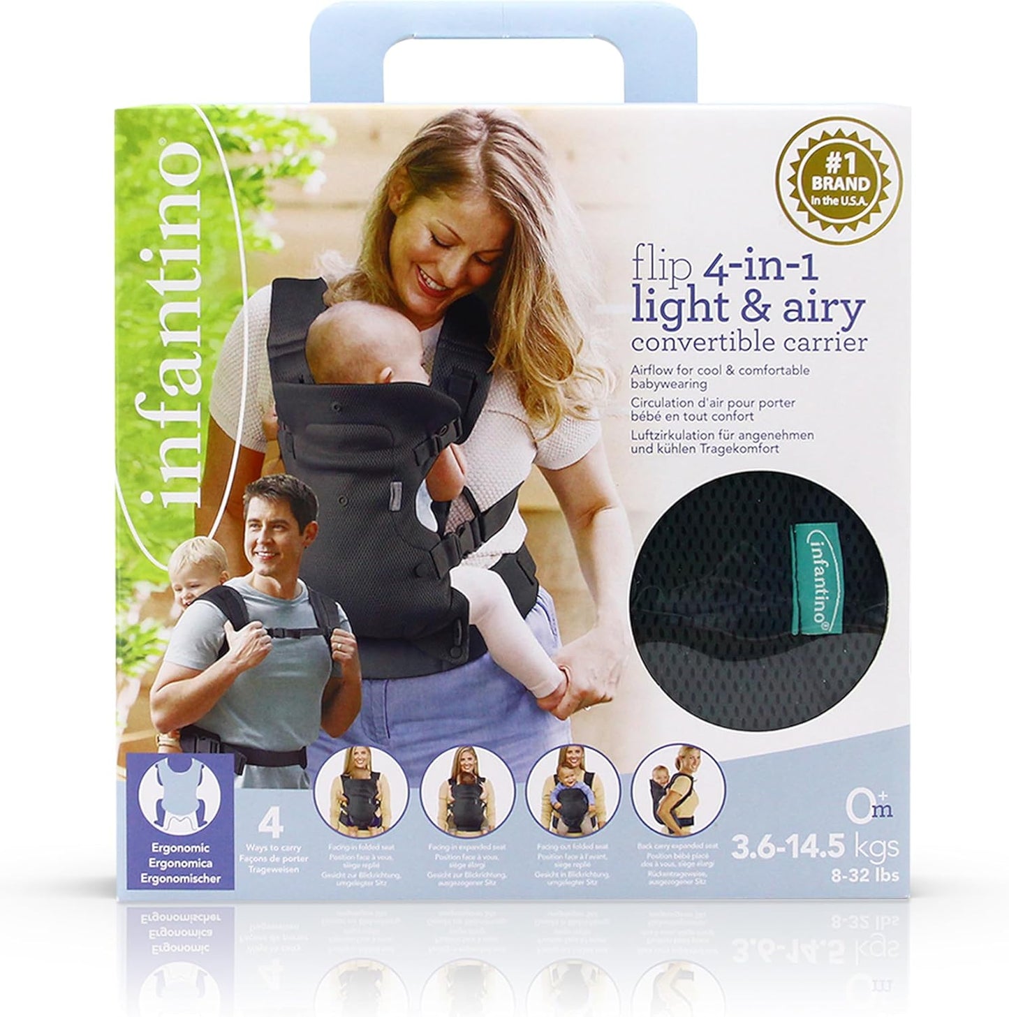 Infantino Flip 4-in-1 Light & Airy Convertible Carrier with Ergonomic seat, Head Support, Shoulder Straps, and Waist Belt 4 Ways to Carry, Can Carry (3.6-14.5 Kgs), Dark Grey