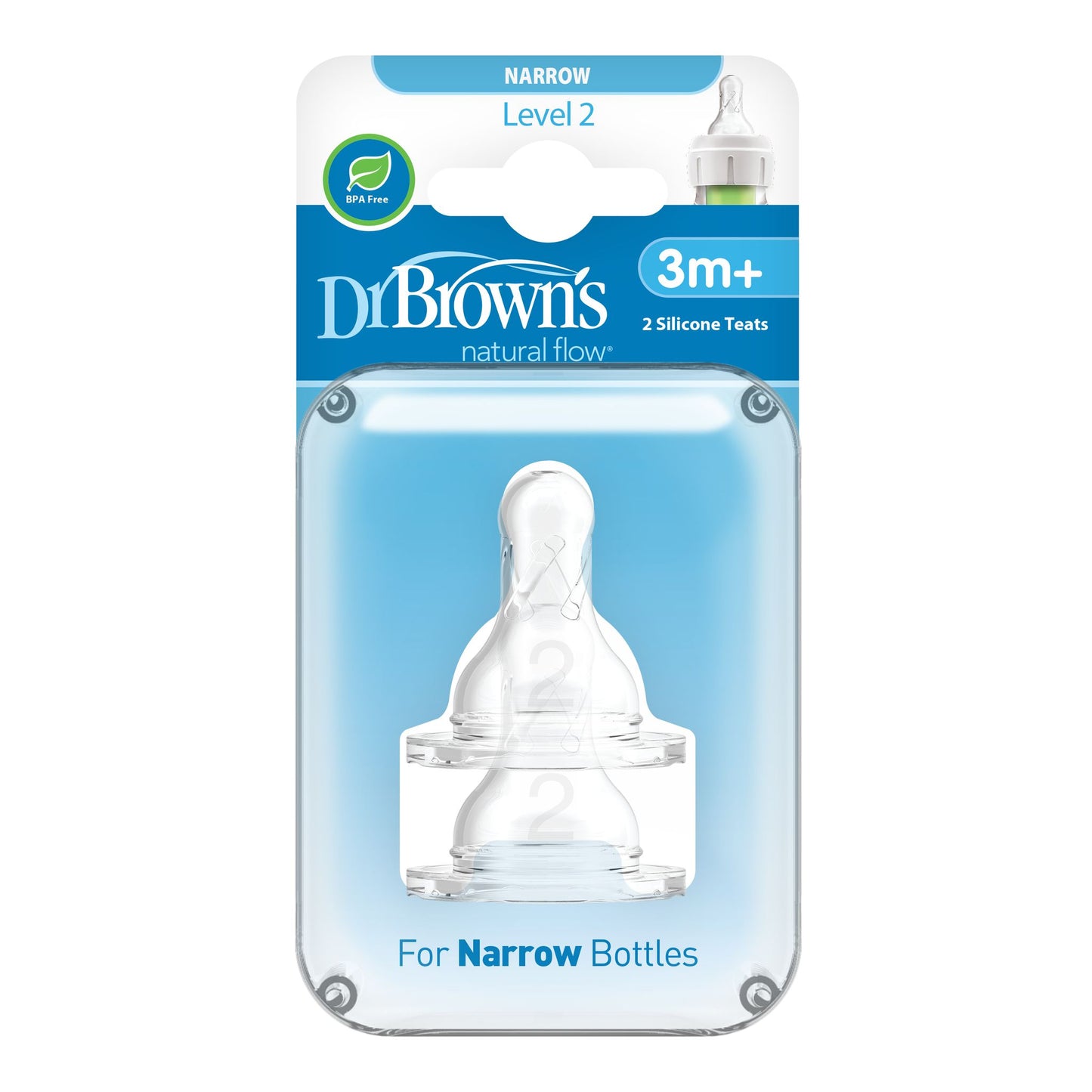 Dr. Brown's Natural Flow Level 2 Silicone Baby Bottle Nipples (2-Pack)