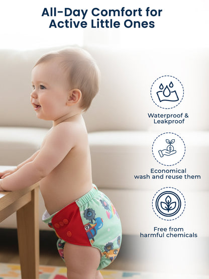 Polka Tots  Reusable & Washable Fleece Cloth Diapers with 1 Liner, Car Print