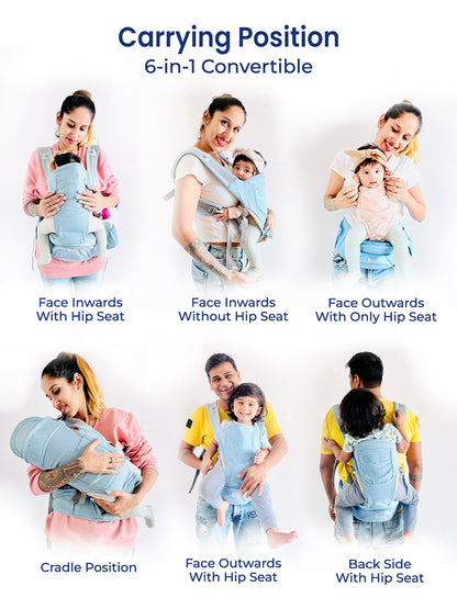 Polka Tots 6 in 1 Blue Baby Carrier with Detachable Hip Seat