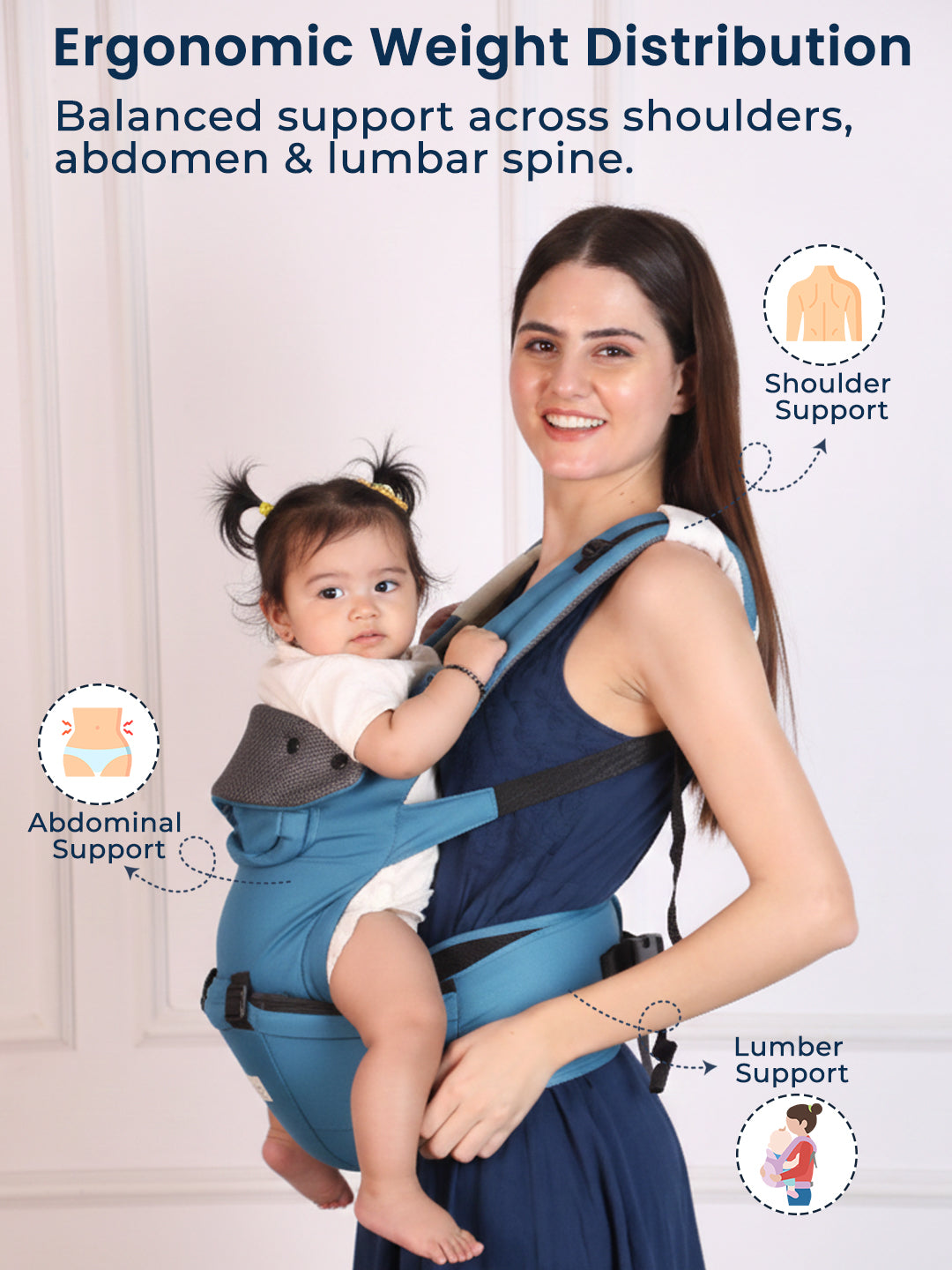 Polka Tots 6 in 1 Blue Hip Seat Baby Carrier with Airbag Seat