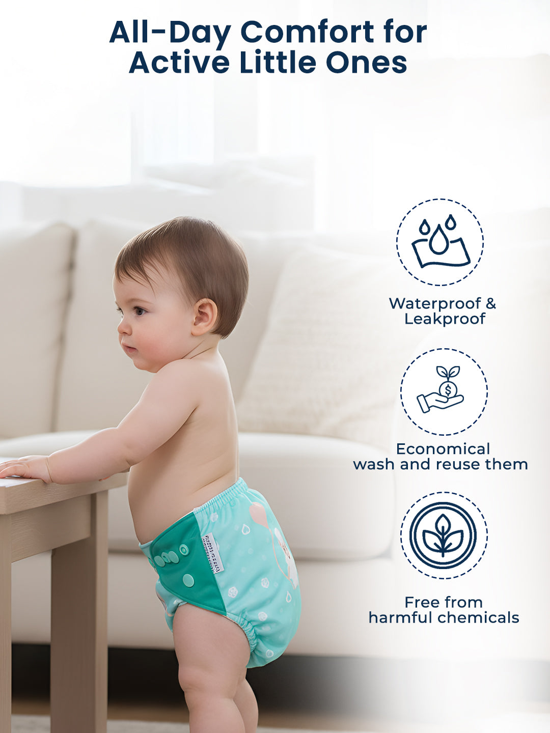 Polka Tots  Reusable & Washable Fleece Cloth Diapers with 1 Liner, Sheep Print