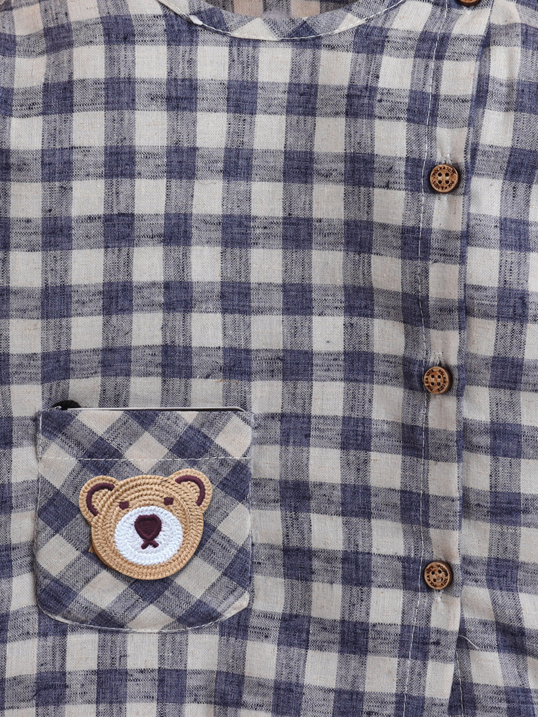 Polka Tots Cotton Linen Checks Full Sleeve Jabla Pant - Blue (0-3 Months)