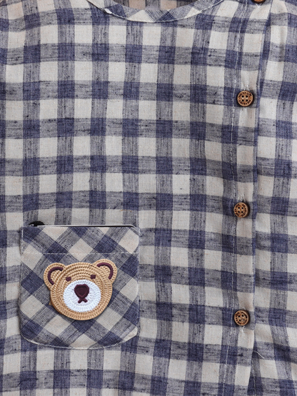 Polka Tots Cotton Linen Checks Full Sleeve Jabla Pant - Blue (0-3 Months)