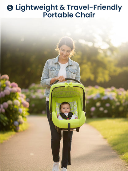 Polka Tots 5-In-1 Baby Car Seat Carry Cot With Canopy Feeding Seat 0 To 15 Months - Green
