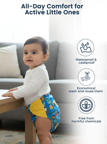 Polka Tots  Reusable & Washable Fleece Cloth Diapers with 1 Liner, Traditional Print