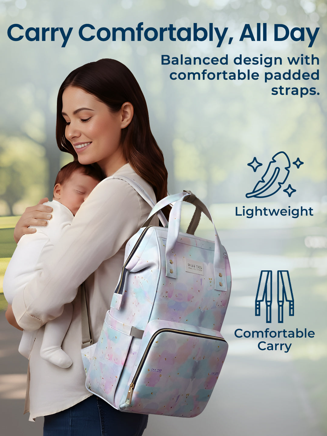 Polka Tots Stylish Multifunctional Rainbow Diaper Bag For Mothers Travel With Pouch  - Pink