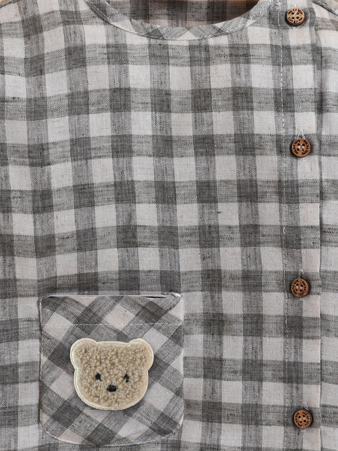 Polka Tots Cotton Linen Checks Full Sleeve Jabla Pant - Grey (0-3 Months)