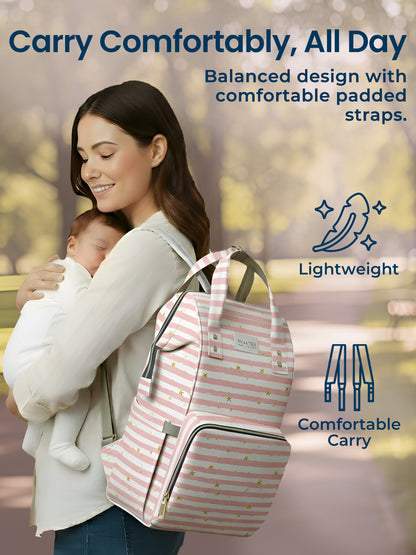 Polka Tots Stylish Multifunctional Rainbow Diaper Bag For Mothers Travel With Pouch  - Peach