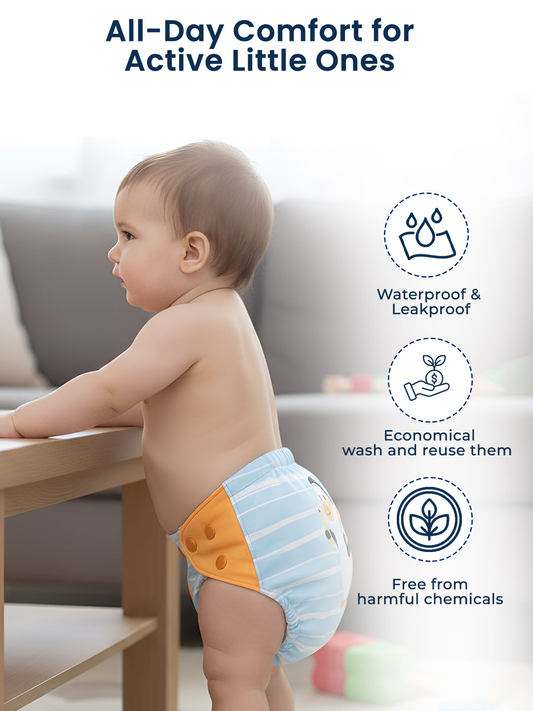 Polka Tots  Reusable & Washable Fleece Cloth Diapers with 1 Liner, Penguin Print