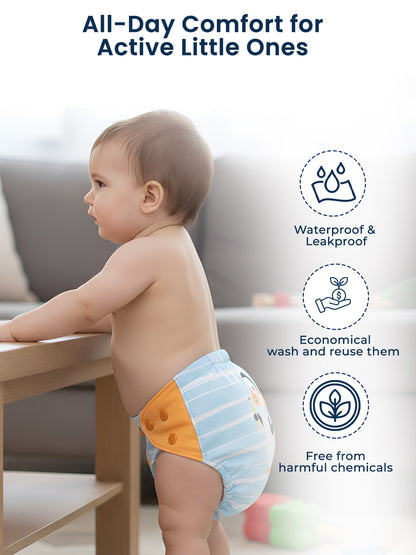 Polka Tots  Reusable & Washable Fleece Cloth Diapers with 1 Liner, Penguin Print