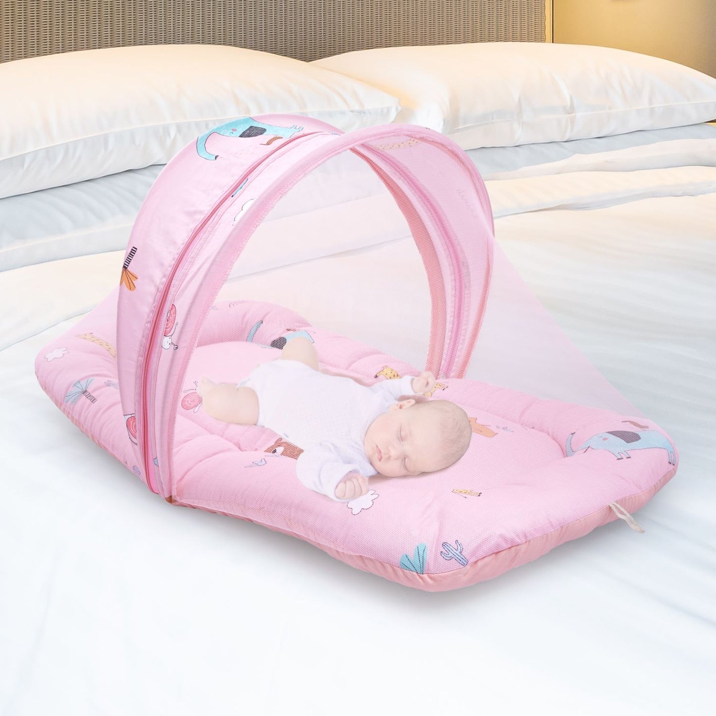 R for Rabbit Snuggy Safari Baby Bed - Easy To Carry, Convertible, HQ Zip, 100% Natural Cotton Pink