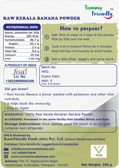 TummyFriendly Foods Natural Raw Kerala Banana Powder | Raw Nendran Banana Powder |(Each pack 100g)