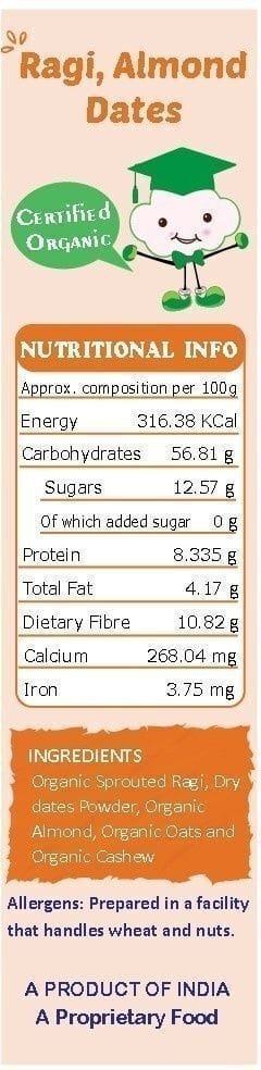 TummyFriendly Foods Organic Sprouted Ragi, Almond, Dates Porridge Mix | 400g, 200g each pack