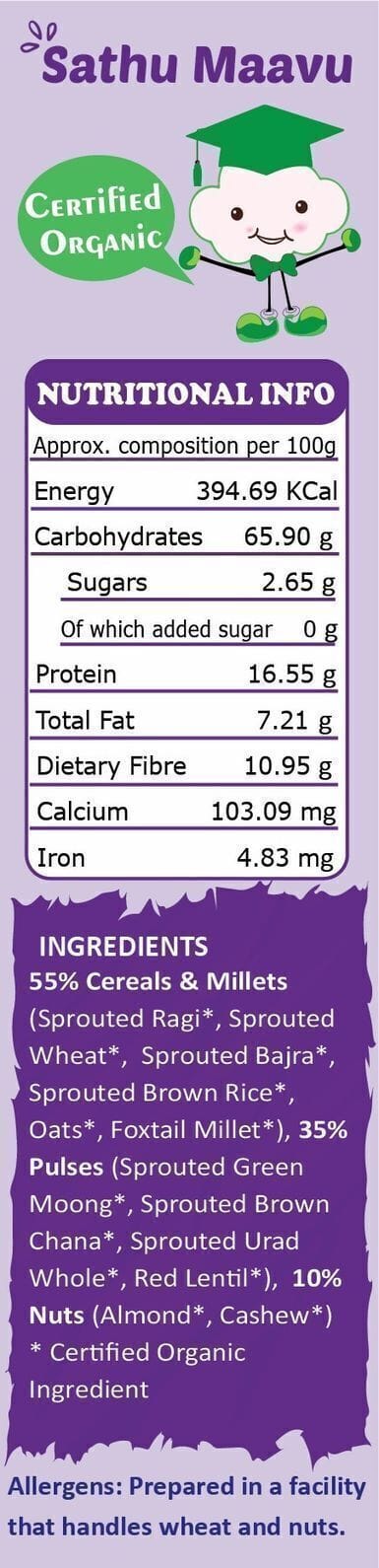 TummyFriendly Foods Organic Sprouted Sathu Maavu Porridge Mix | 400g, (200g each pack)