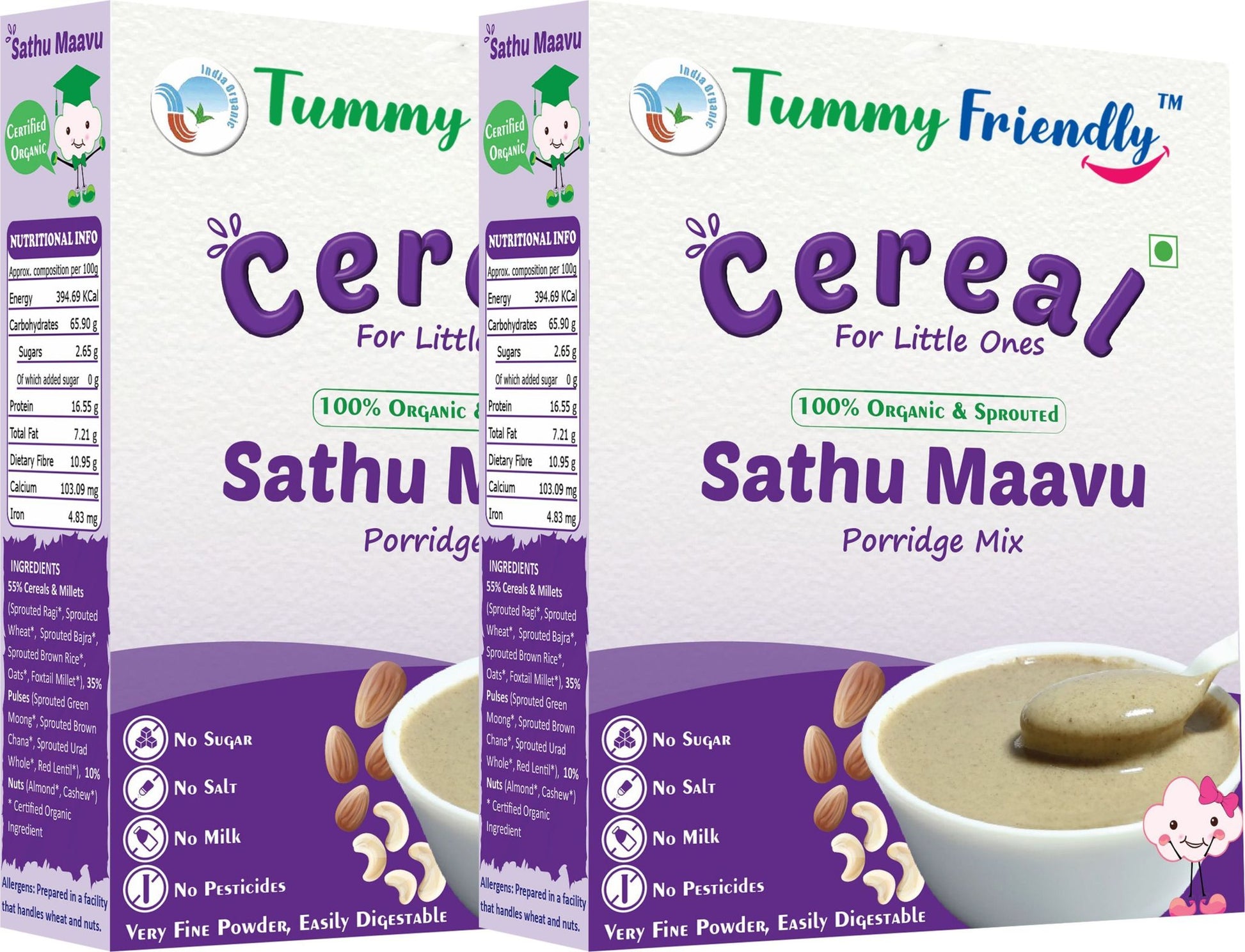 TummyFriendly Foods Organic Sprouted Sathu Maavu Porridge Mix | 400g, (200g each pack)