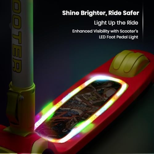 StarAndDaisy Kick Scooter 3 Wheel for 3-12 Boys & Girls/Scooter for Kids with Led Light, PU Wheels/Kids Scooter with 4 Level Height Adjustment, Up to 100 Kg Weight Support Chassis. Red-Yellow