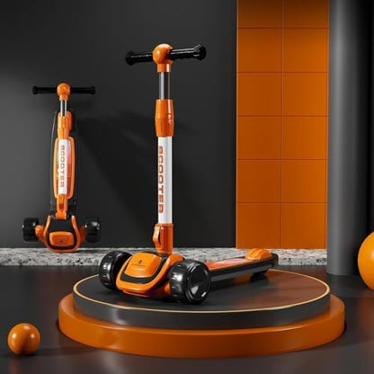 StarAndDaisy Scooter for Kids 3-12 YearsBoys & Girls / 3 Wheel Kids Scooter Boys & Girls with LED Light, PU Wheels/Skating Scooter 5 Level Adjustable Height and Easy to Fold (Orange-Black)