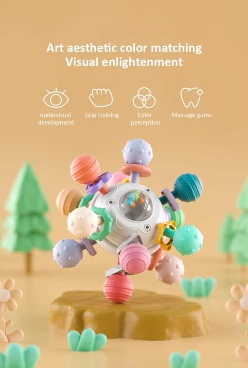 StarAndDaisy Teether Teething Toys for Baby 6-12 Months Kids, Soft Silicone & BPA Free (Mball-Grey-Multicolor)