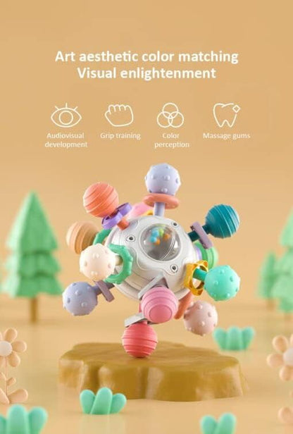 StarAndDaisy Teether Teething Toys for Baby 6-12 Months Kids, Soft Silicone & BPA Free (Mball-Grey-Multicolor)