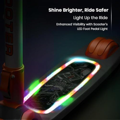 StarAndDaisy Scooter for Kids 3-12 YearsBoys & Girls / 3 Wheel Kids Scooter Boys & Girls with LED Light, PU Wheels/Skating Scooter 5 Level Adjustable Height and Easy to Fold (Orange-Black)