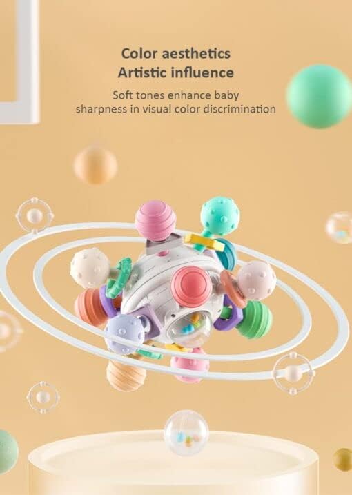 StarAndDaisy Teether Teething Toys for Baby 6-12 Months Kids, Soft Silicone & BPA Free (Mball-Grey-Multicolor)