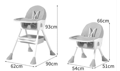 StarAndDaisy High Chair for Baby 6 Months to 5 Years/Adjustable Height Feeding Chair with 4 Reclining Seat Positions, Double Food Tray, Foldable Design & Wheels/High Chair for Baby - Grey