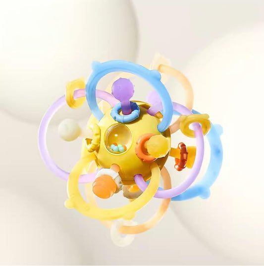 StarAndDaisy Soft Silicone Teether for 6 to 12 Months, Teether for Baby with Natural Organic Freezer Safe for Infants and Toddlers, Silicone Baby Teethers.(Mball-Yellow-Multicolor)